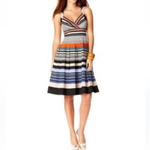 Calvin Klein Striped Fit & Flare Midi Dress Size 4 Colorful Summer Event